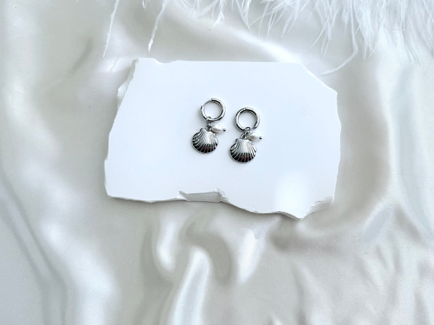 Silver Sea shell drop earrings