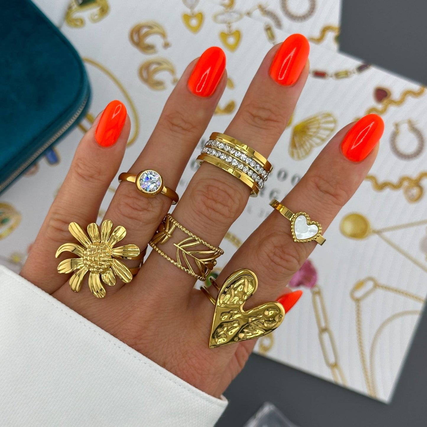 Double row mini diamonte ring-gold