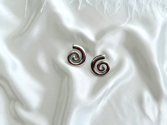 Spiral statement stud earrings silver