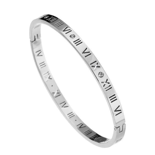 Roman numeral bangle silver