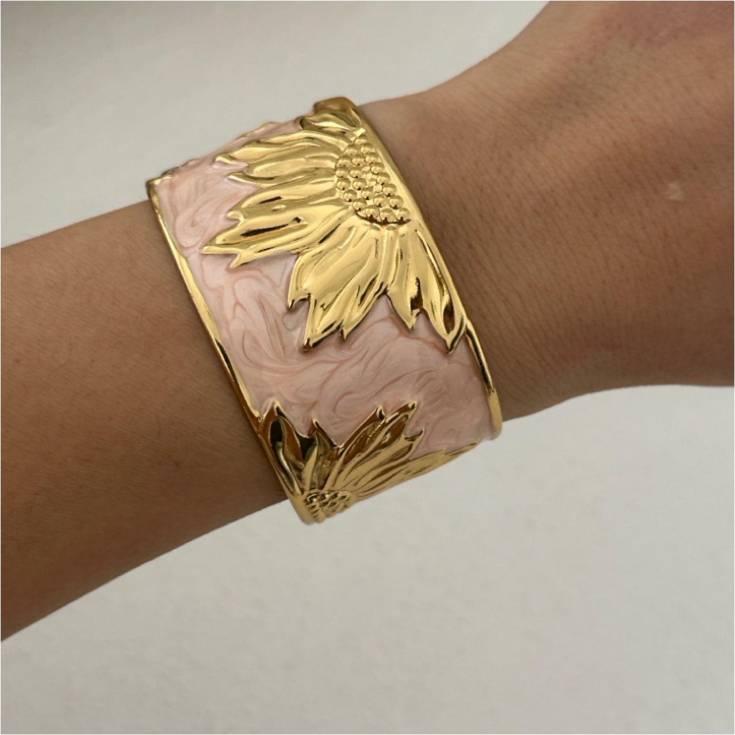 Sunflower pink & gold bangle cuff
