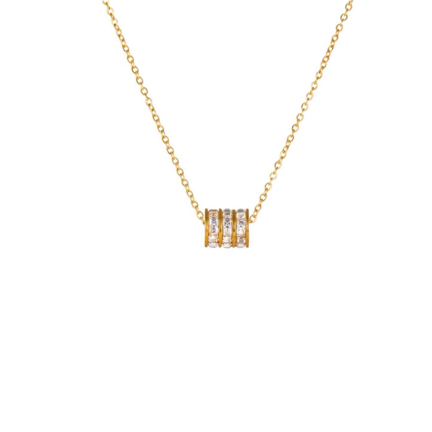Diamond barrel disc necklace gold