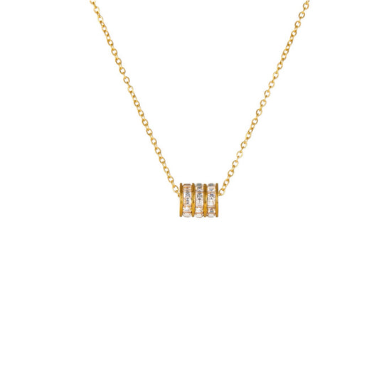 Diamond barrel disc necklace gold