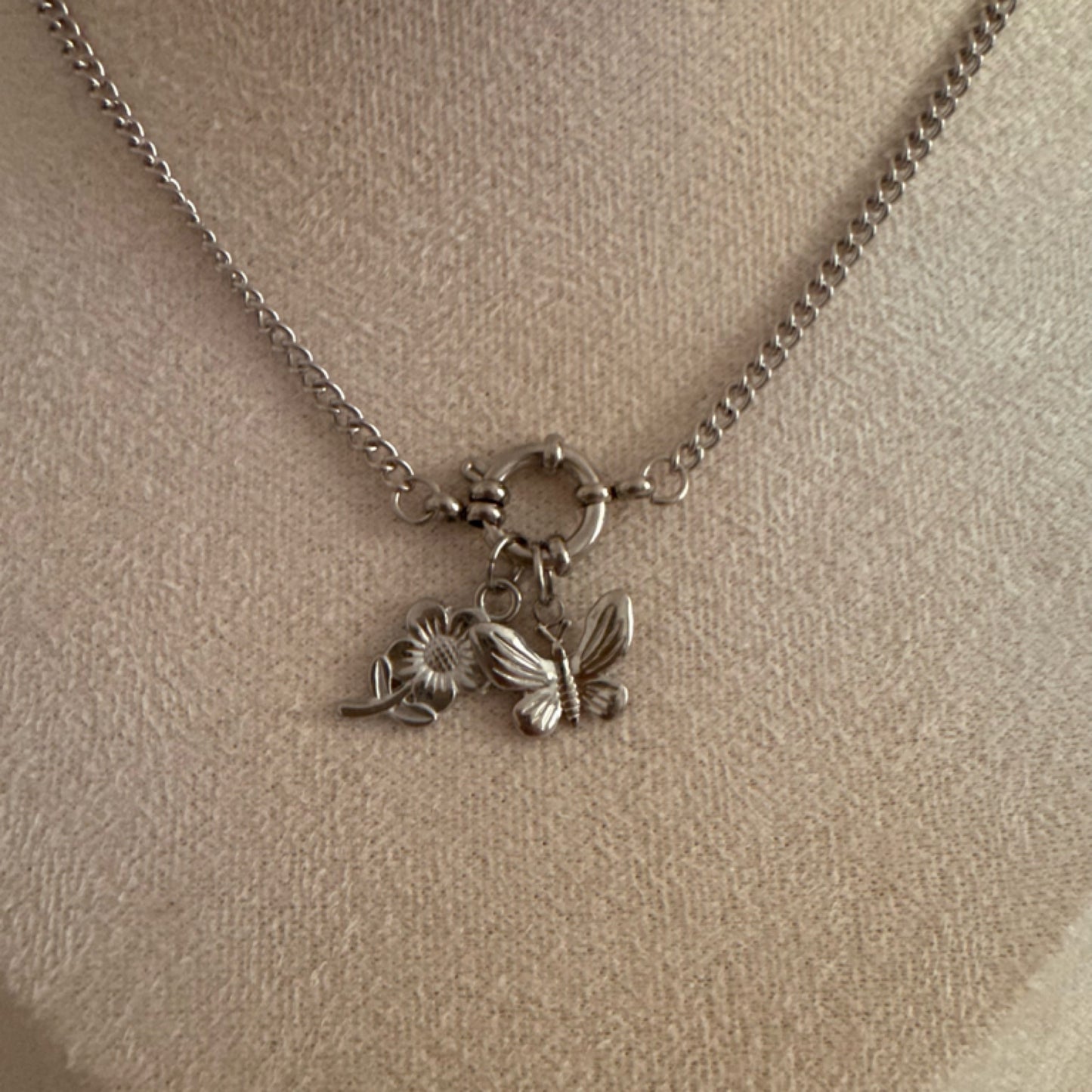 Butterfly charm necklace silver