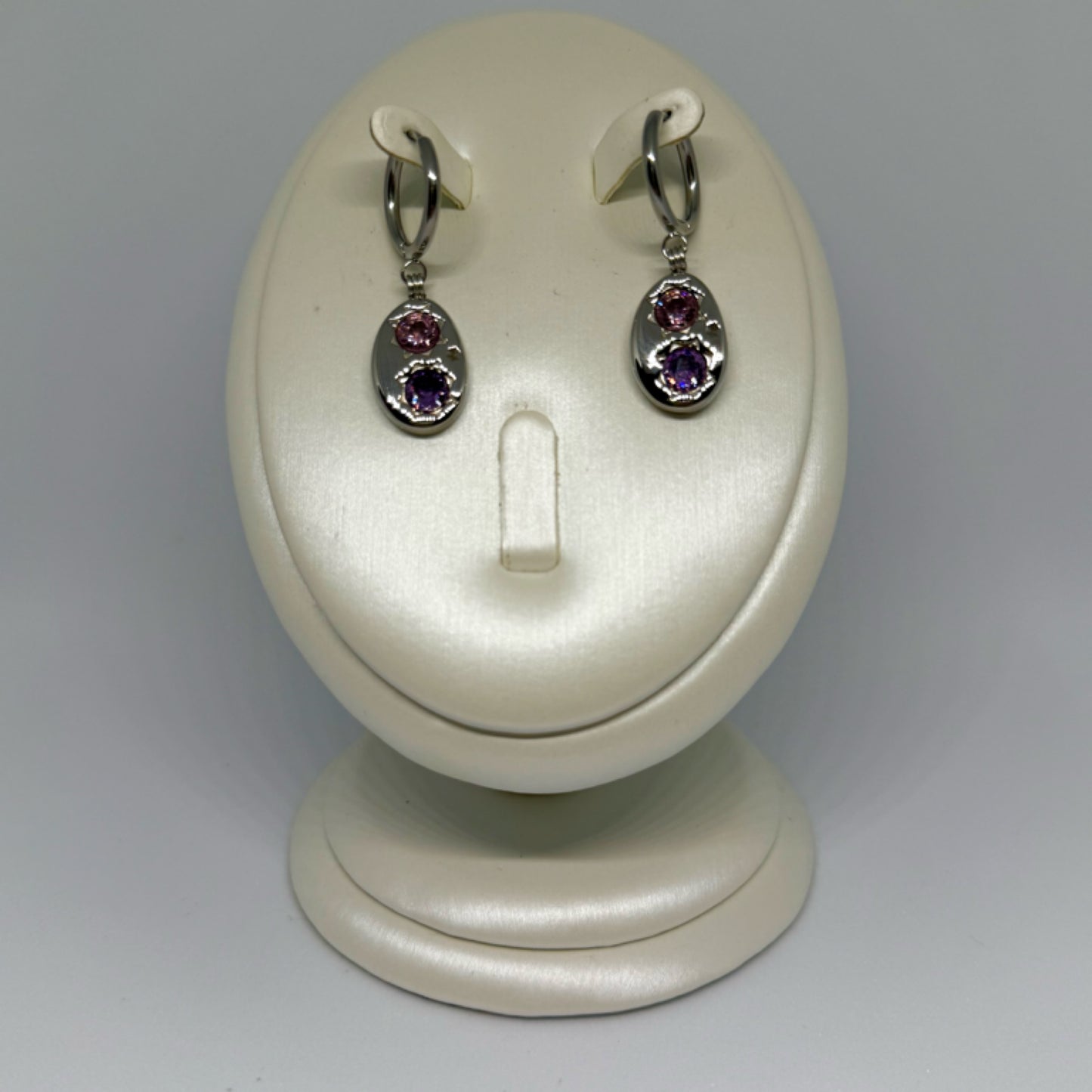 Pink & purple cubic drop earrings silver