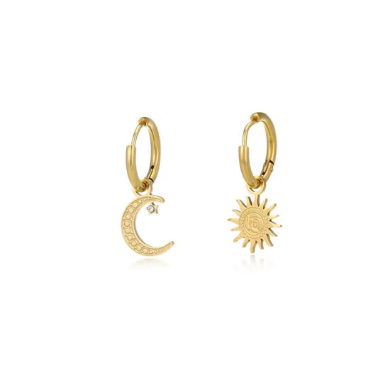 Silver sun & moon drop earrings gold