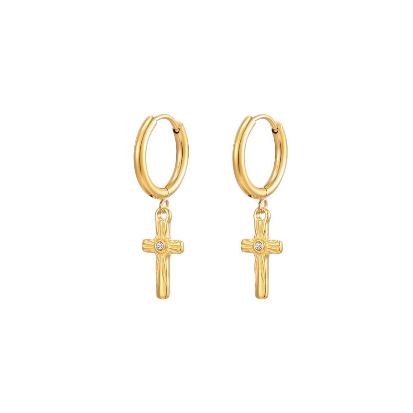 Cross drop earrings gold