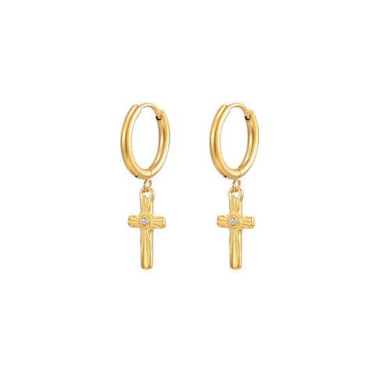 Cross drop earrings gold