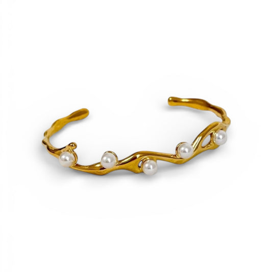 Pearl gold bangle cuff