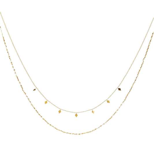 Delicate diamond double stack necklace gold