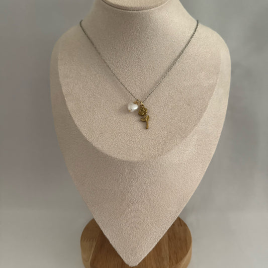 Pearl mixed metal charm necklace silver