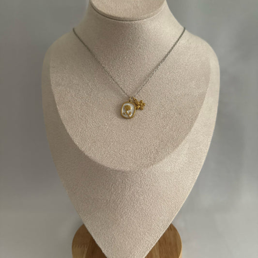 Rose mixed metal charm necklace silver