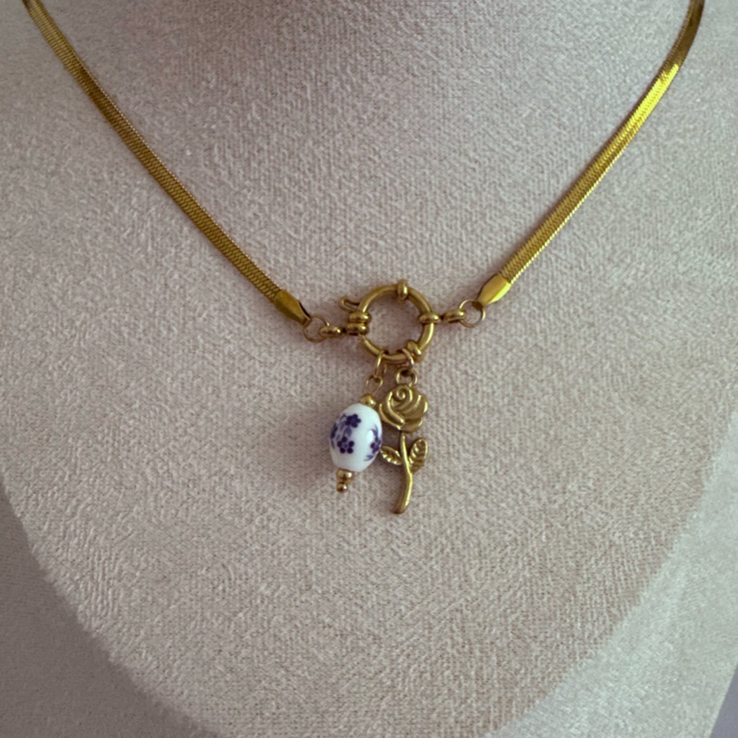 Vintage rose charm necklace