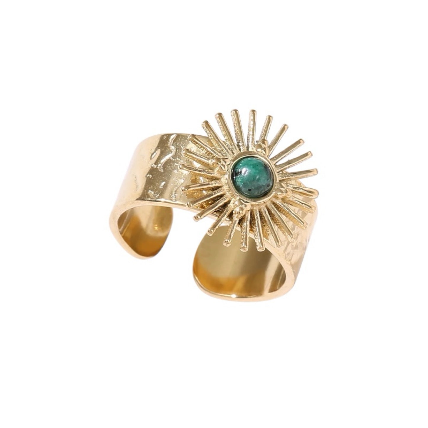 Hammered green stone ring