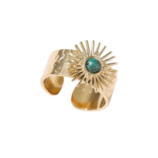 Hammered green stone ring
