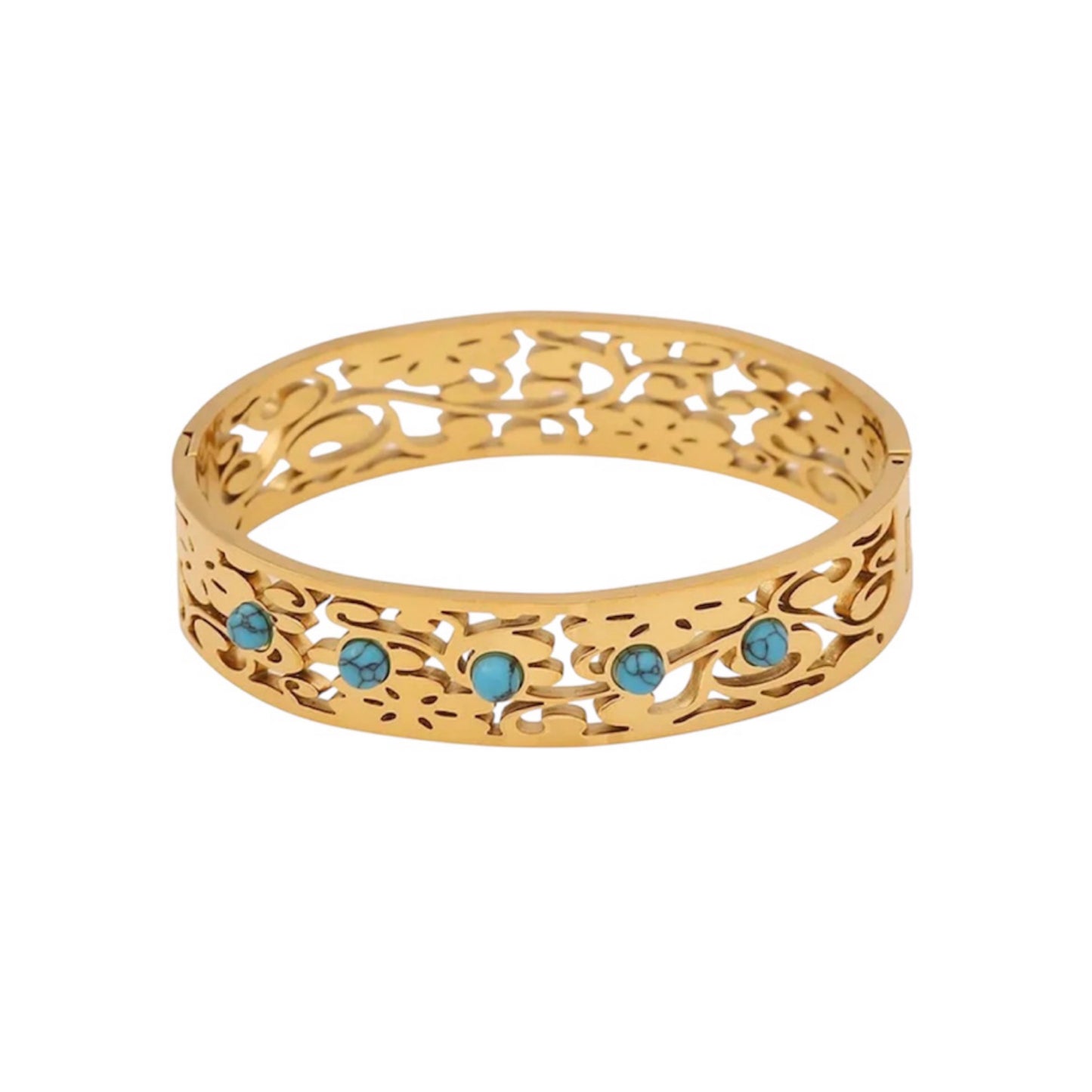 Turquoise mesh gold bangle