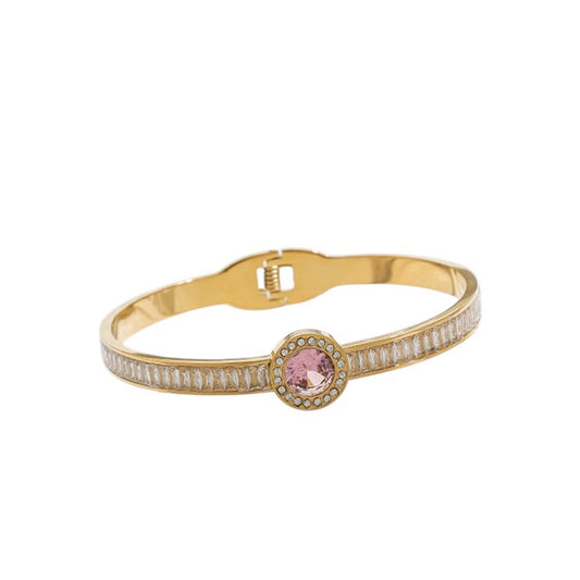Pink stone gold bangle