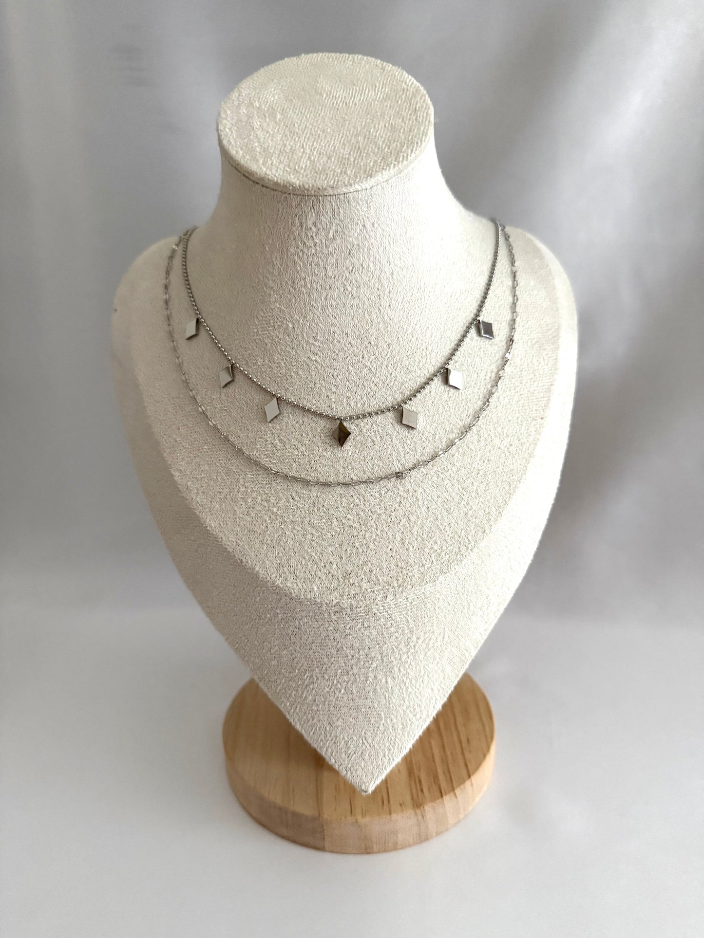 Delicate diamond double stack necklace silver