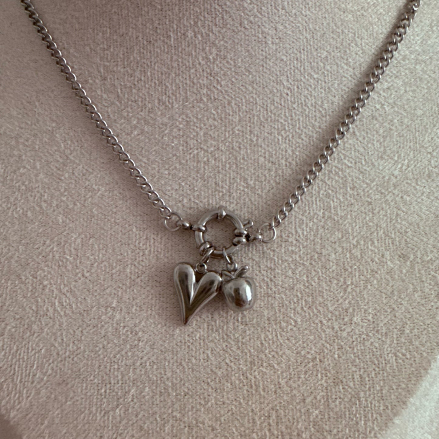 Apple love charm necklace silver