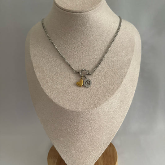 Sideways heart mixed metal charm necklace silver