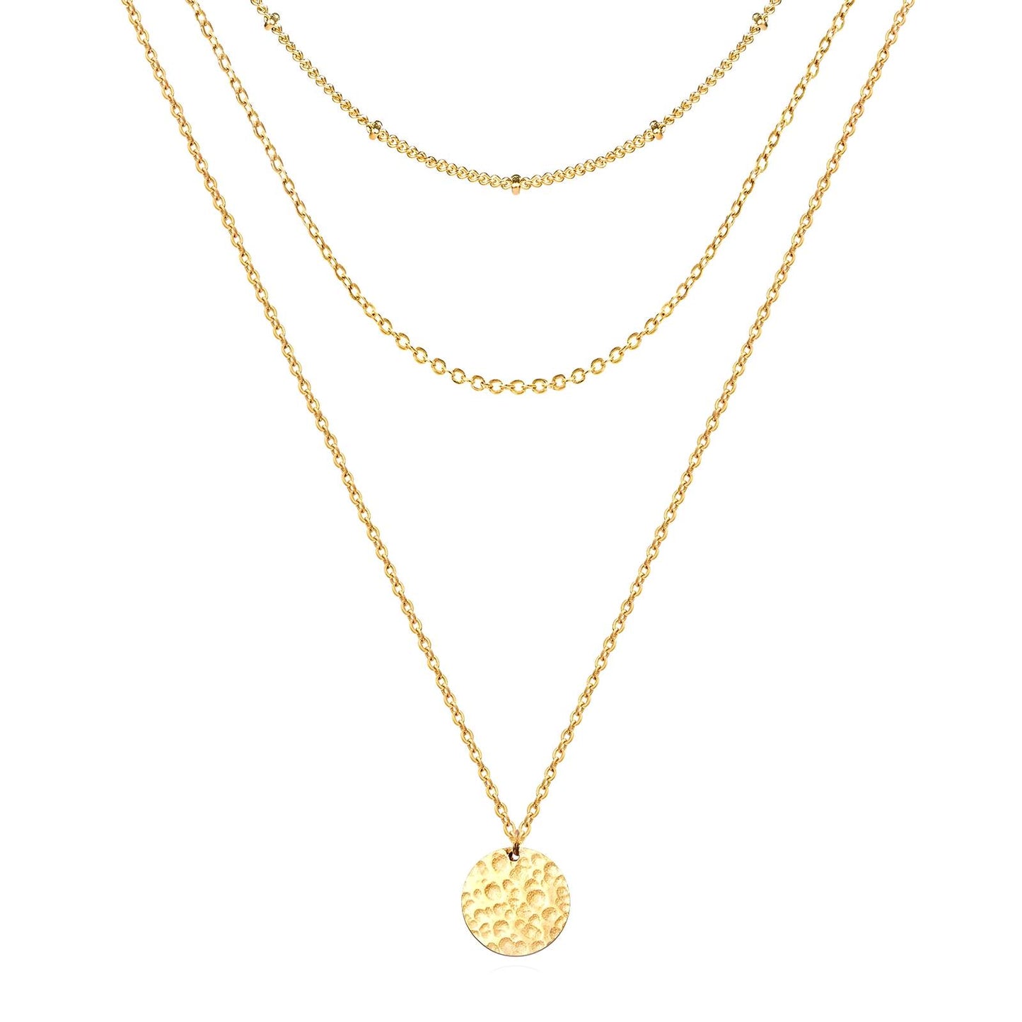 Ripple disc triple stack necklace