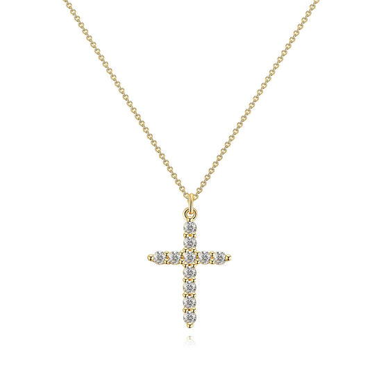 Diamonte Cross Necklace-Gold