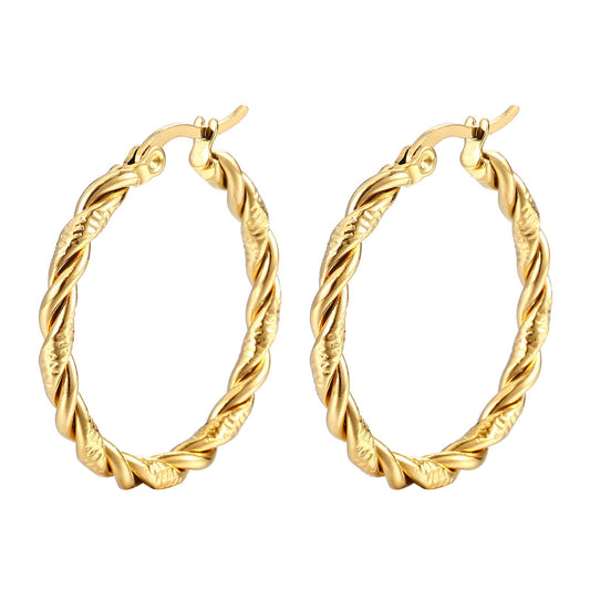 Twisted hoop earrings-Gold