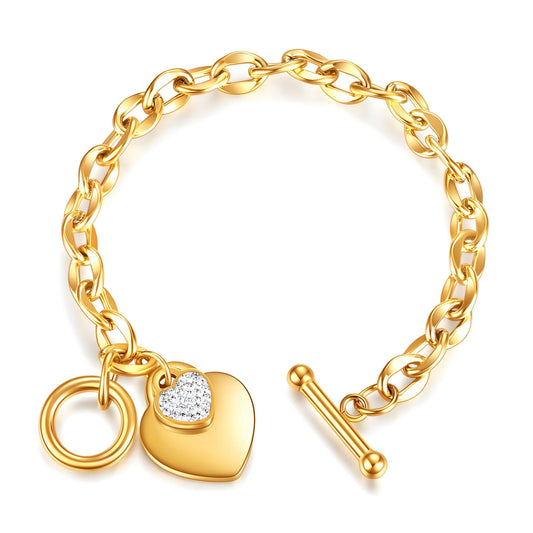 Heart charm fob bracelet-gold