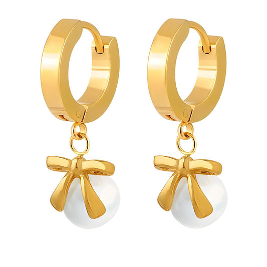 Pearl bow drop earrings