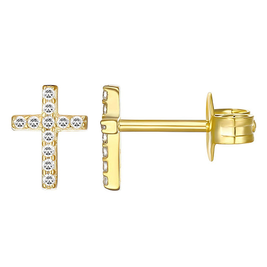 Diamonte cross earrings-Gold