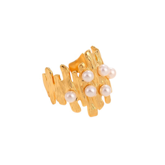 Irregular pearl ring gold