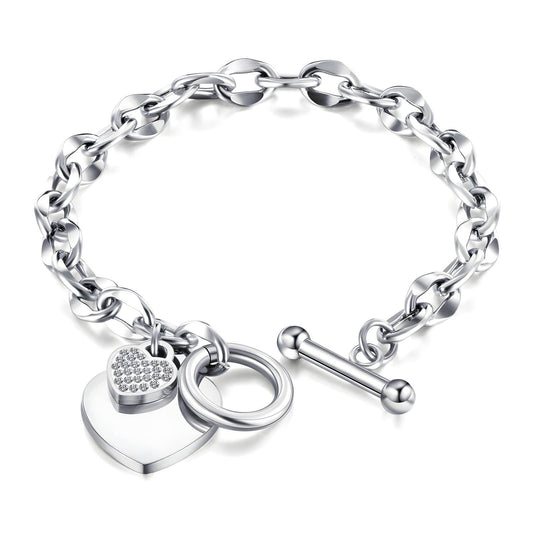 Heart charm fob bracelet-silver