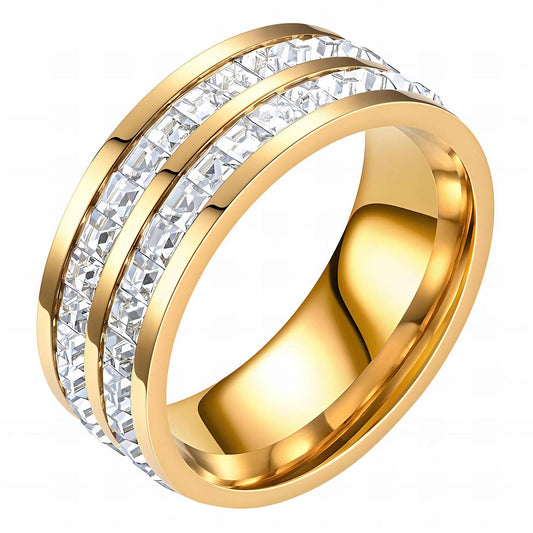 Double row square diamonte ring-gold
