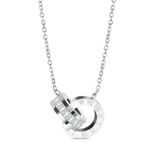Roman numeral linked silver necklace