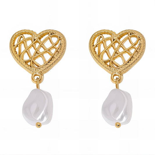 Heart pearl drop earrings