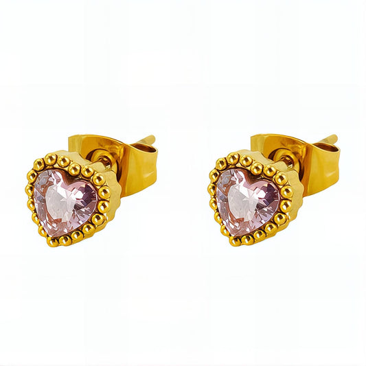 Pink hearts stud
