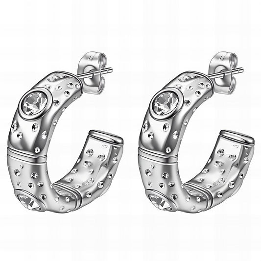Chunky crystal hoop stud-silver
