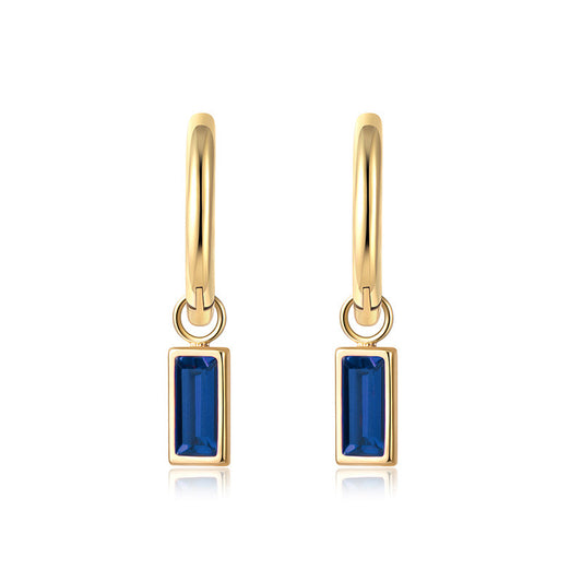 Blue rectangle drop earrings gold