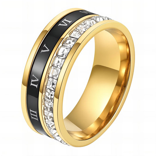 Black roman numeral diamonte ring