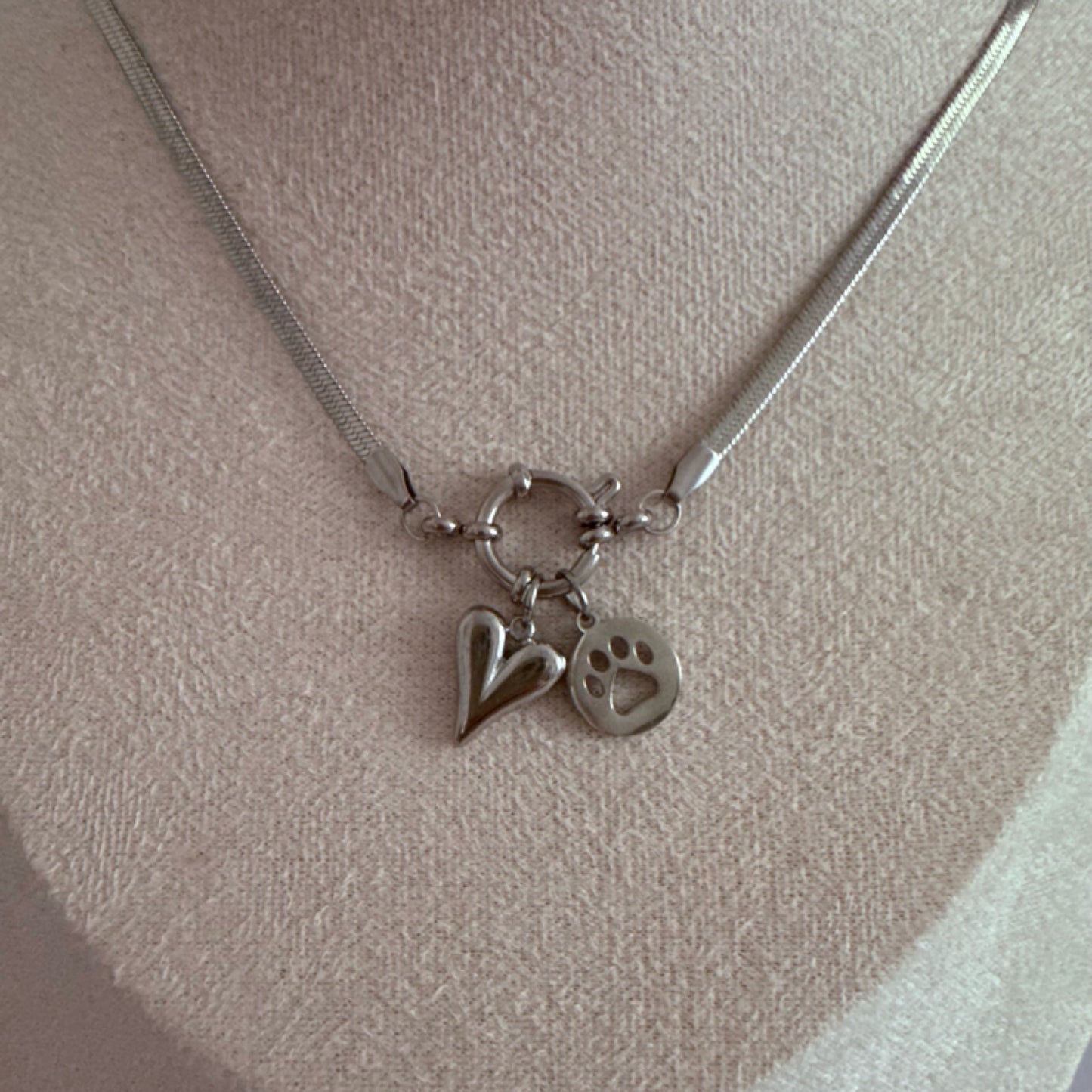 Paw print charm necklace silver