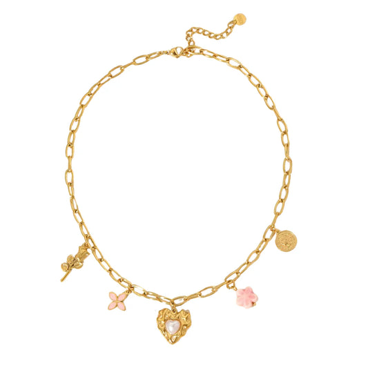 Pink love multi charm necklace