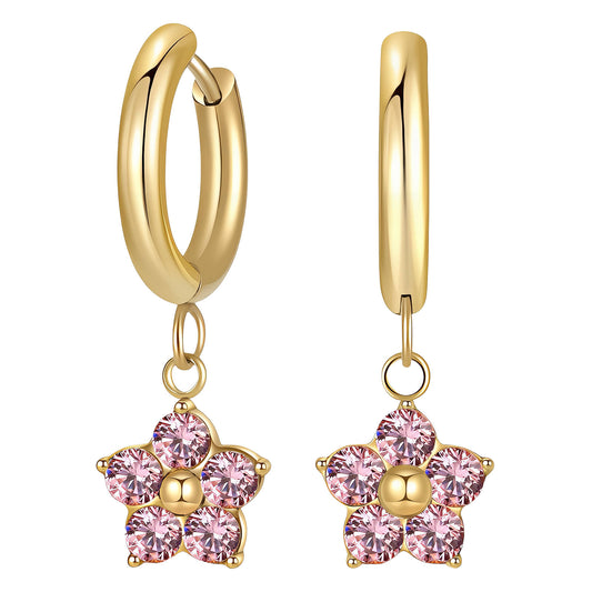 Pink flower drop earrings