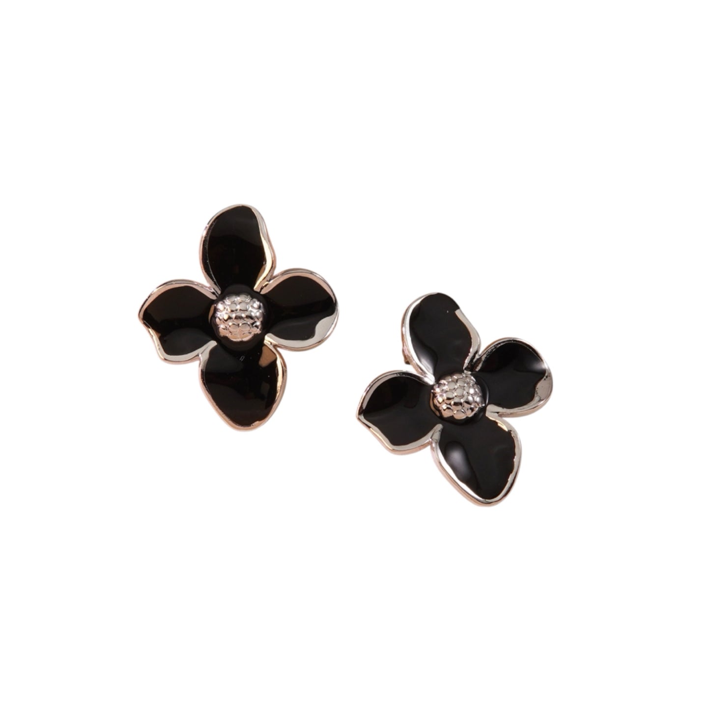 Black flower earrings silver