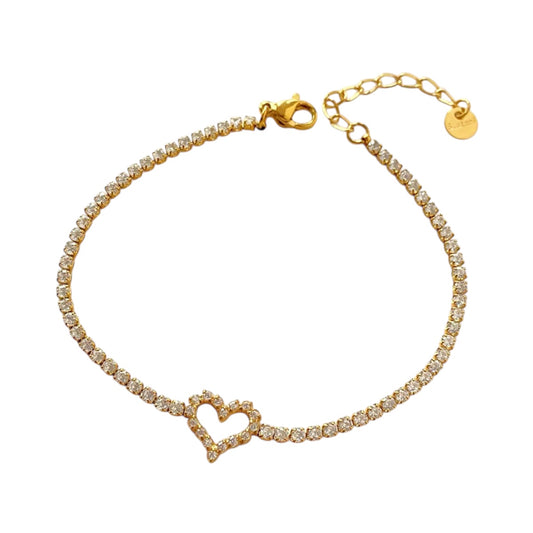 Heart tennis bracelet gold