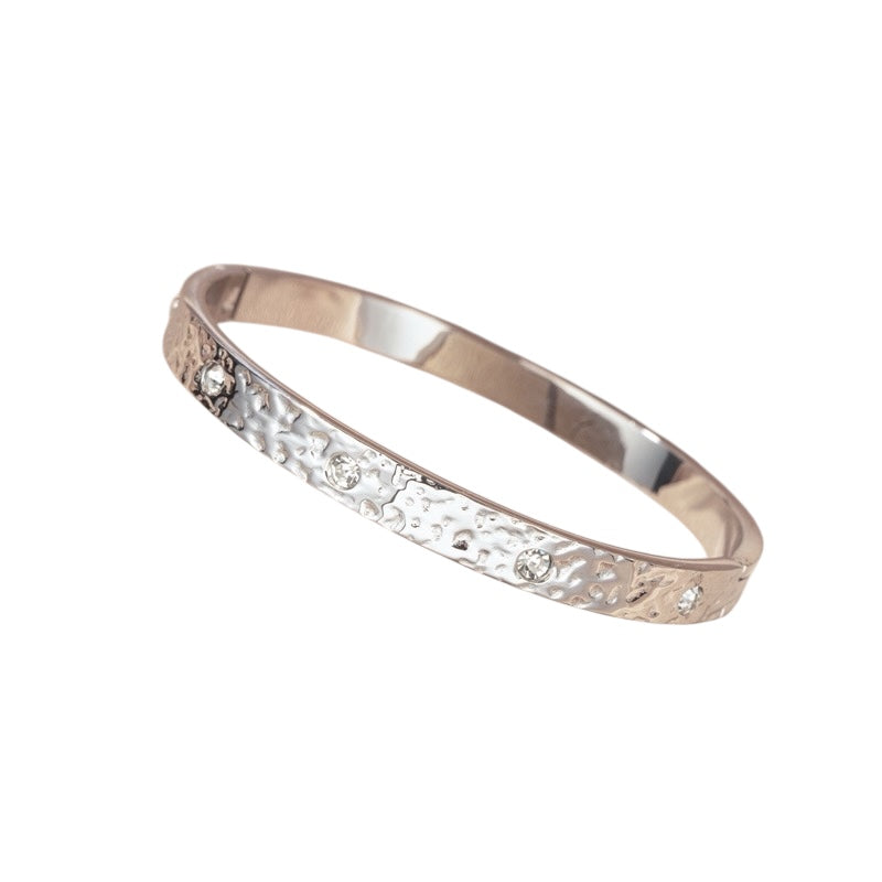 Hammered diamond dot silver bangle