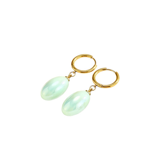 Green egg drop earrings gold