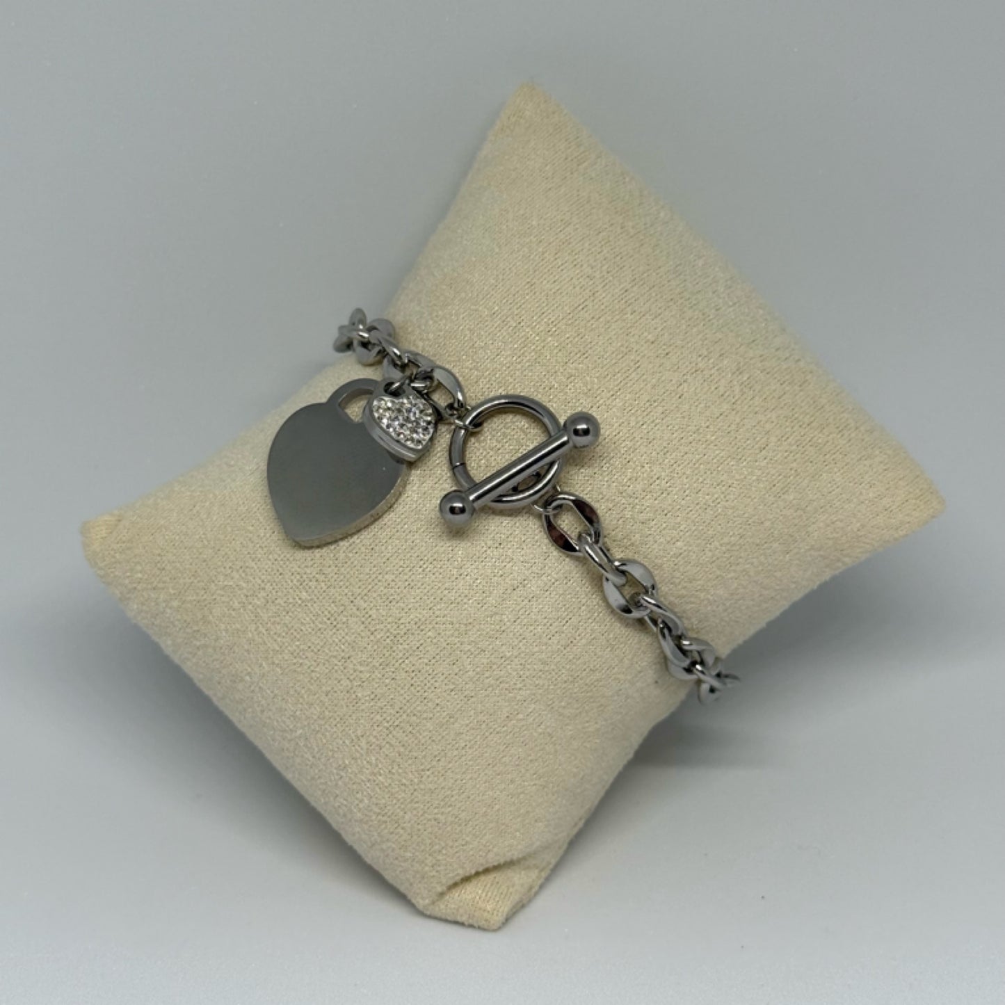 Heart charm fob bracelet silver