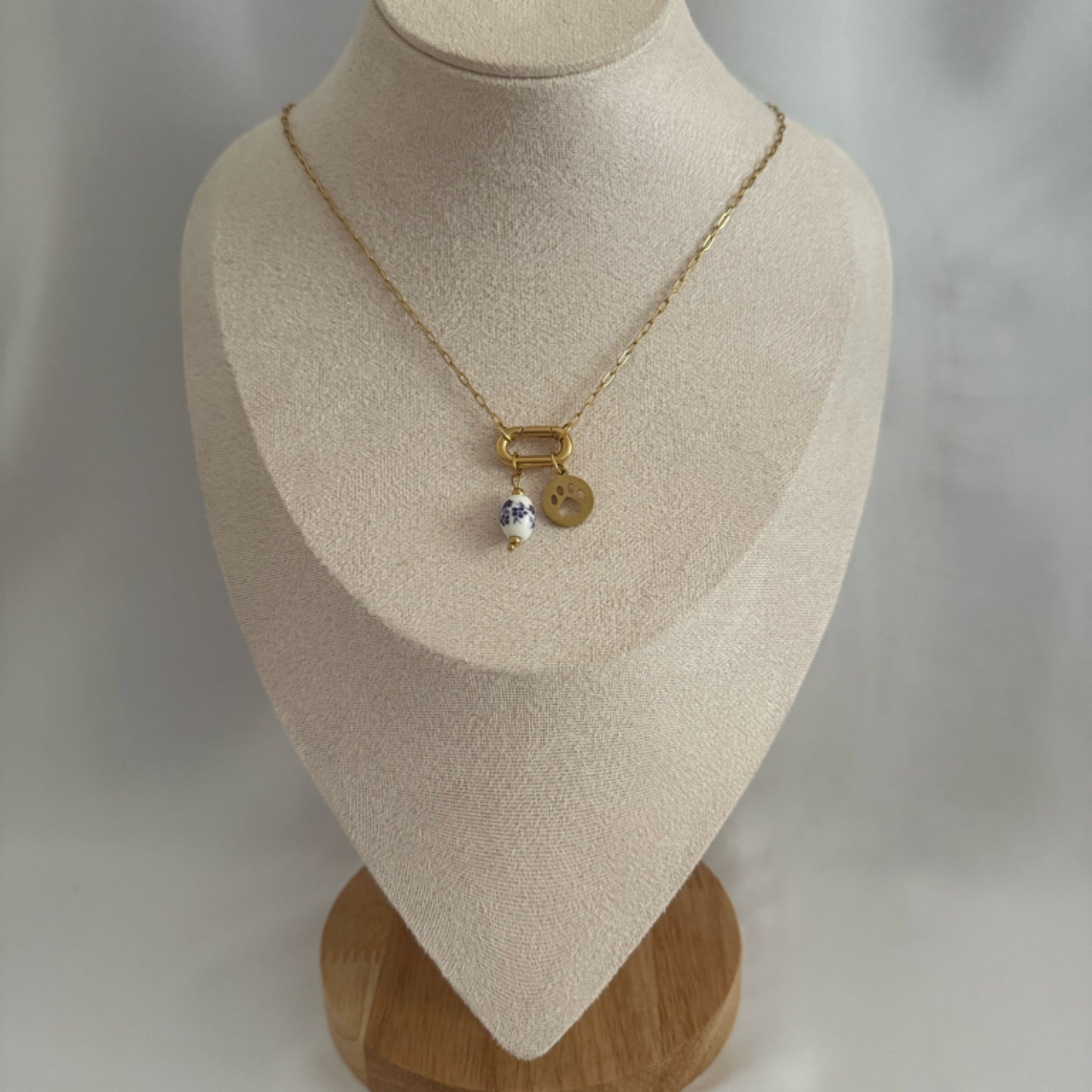 Paw floral drop charm necklace