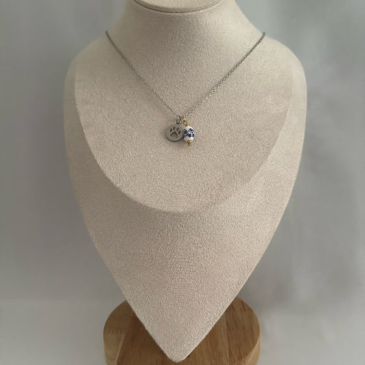 Floral drop mixed metal charm necklace silver