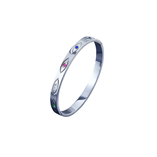 Evil eye silver bangle